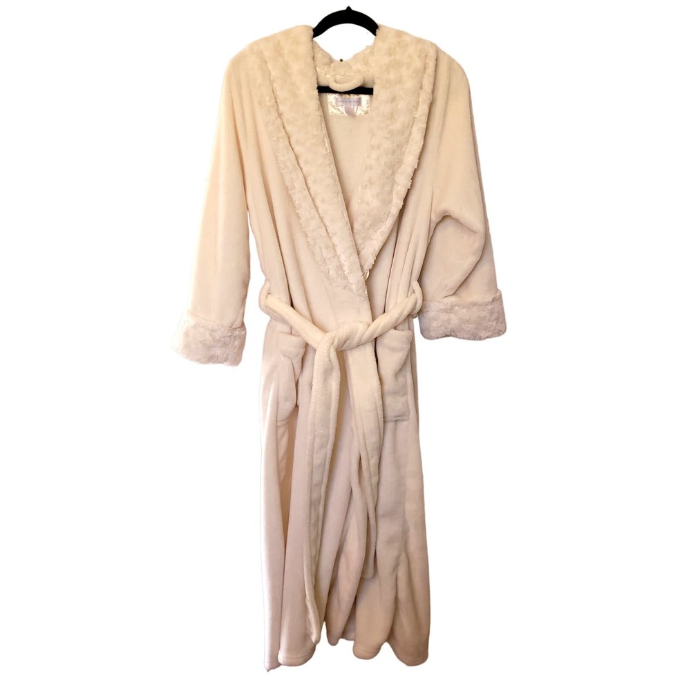 Carole Hochman Women's Long Plush Cream Wrap Belted House Coat Bathrobe XXL
